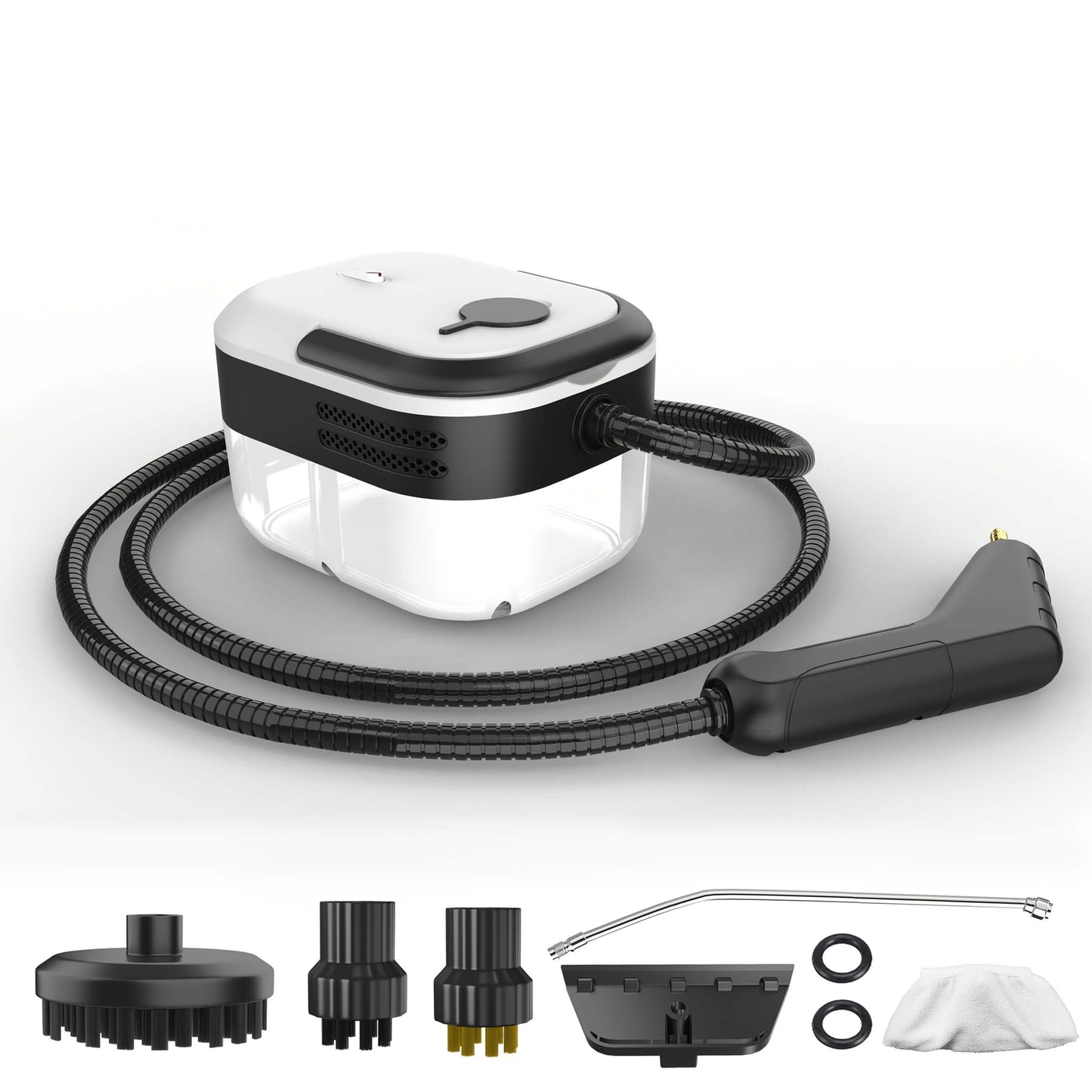 high pressure handheld steam cleaner with accessories and flexible hose for effective cleaning.