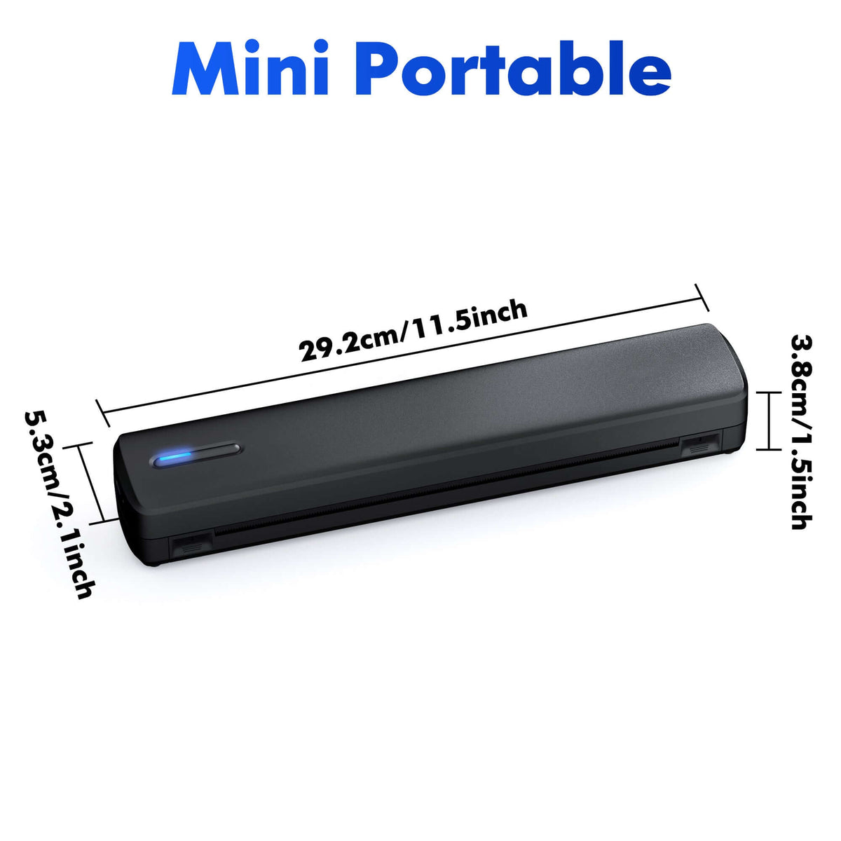 Portable wireless travel printer dimensions, compact design for easy carrying, ideal for travel.