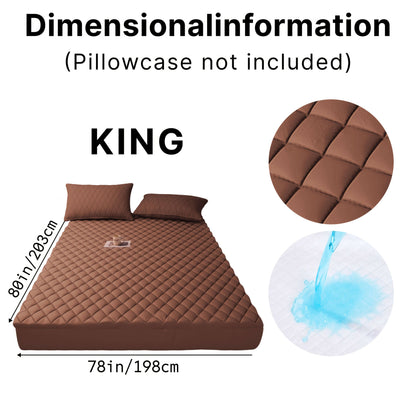 Dimensional information for king size mattress pad showing dimensions and quilted design, pillowcase not included.