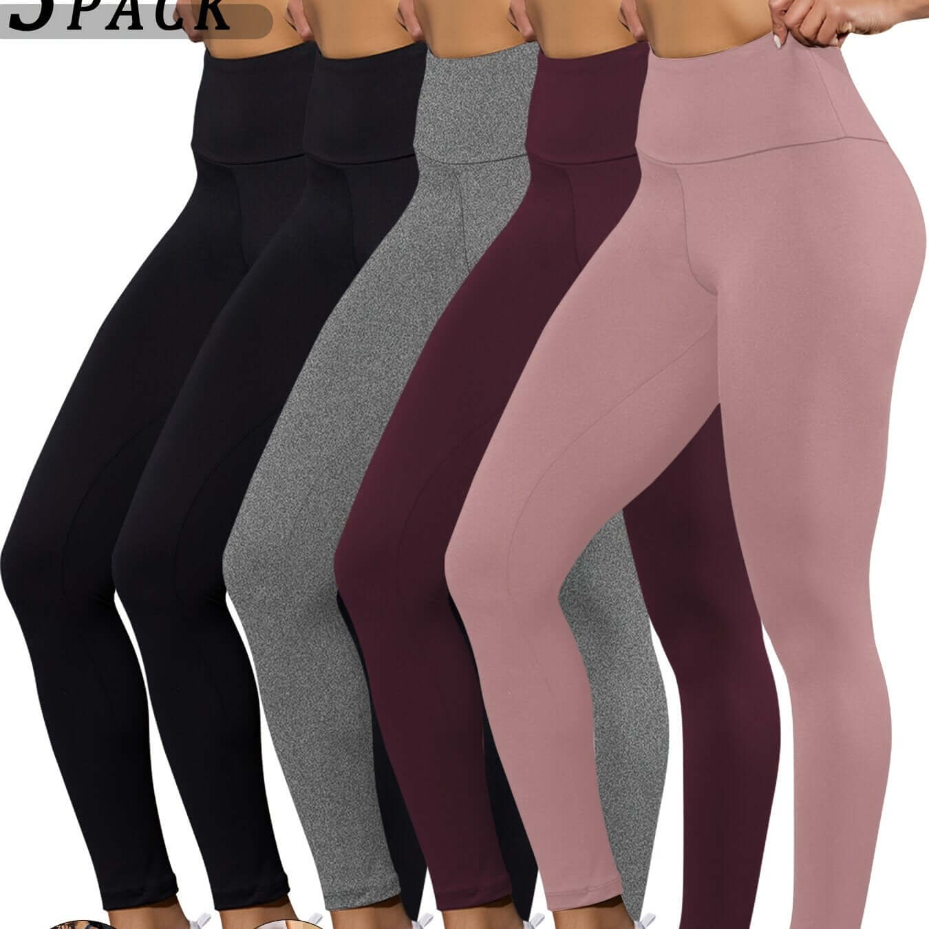 high waisted tummy control leggings in five colors, perfect for comfort and support during workouts.