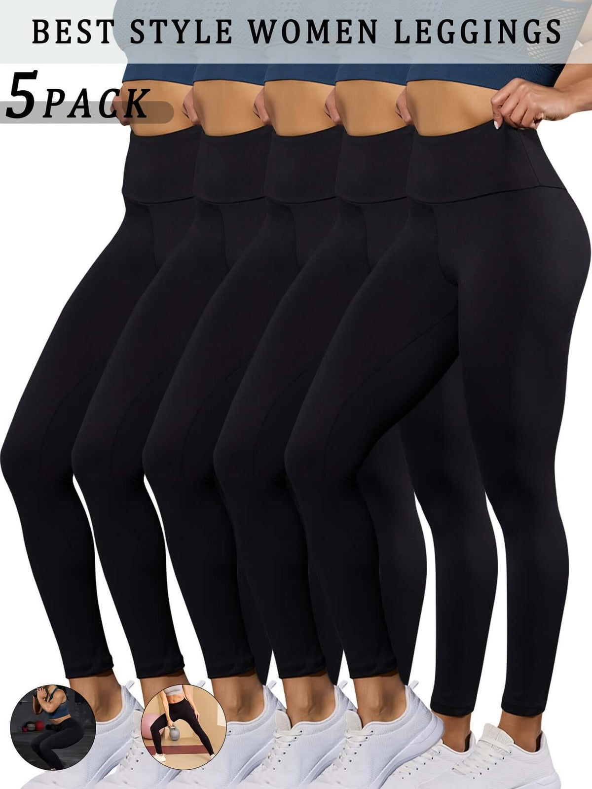 High waisted tummy control leggings in a 5 pack, perfect for enhancing shape and comfort during workouts.