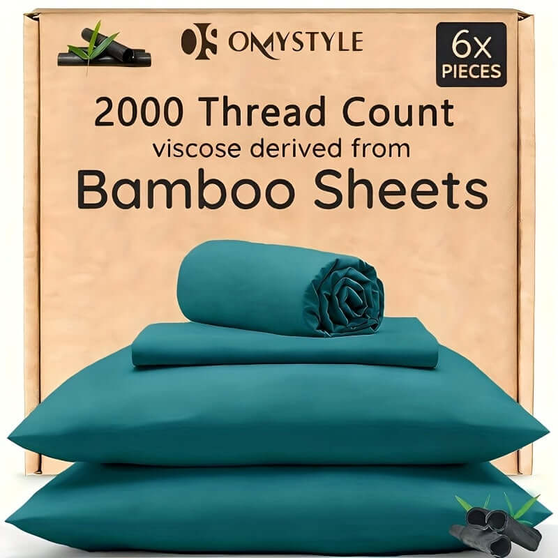 6pcs Bamboo Cooling Bedding Set featuring 2000 Thread Count viscose derived from Bamboo Sheets.