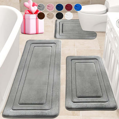 memory foam bath mat set in gray color, non-slip for indoor and outdoor use, stylish bathroom decor