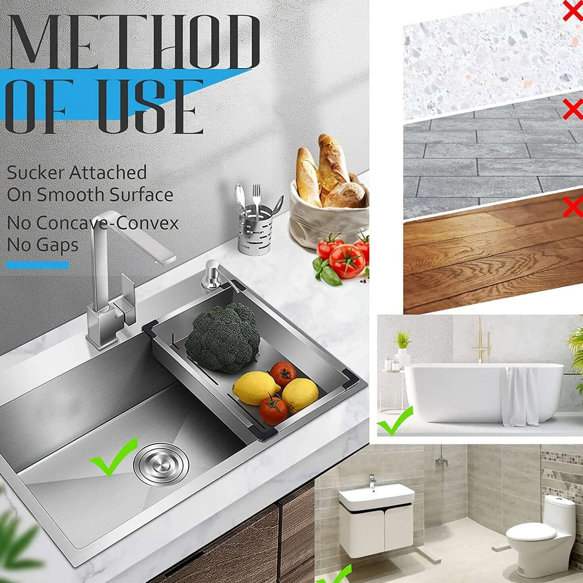Silicone drain protector for bathroom kitchen installation method with smooth surfaces and no gaps.