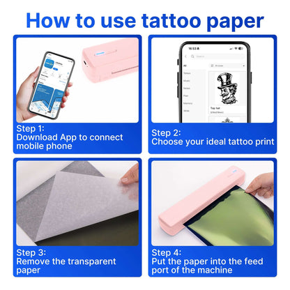 How to use tattoo paper: steps for connecting app, choosing design, preparing, and using the printer.