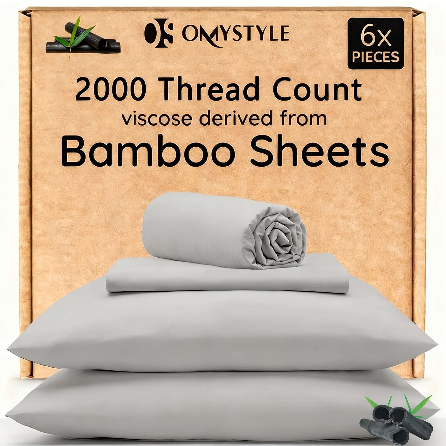 6pcs Bamboo Cooling Bedding Set featuring 2000 thread count viscose derived from bamboo sheets.