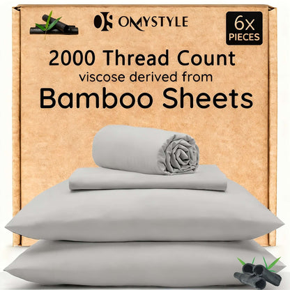 6pcs Bamboo Cooling Bedding Set featuring 2000 thread count viscose derived from bamboo sheets.