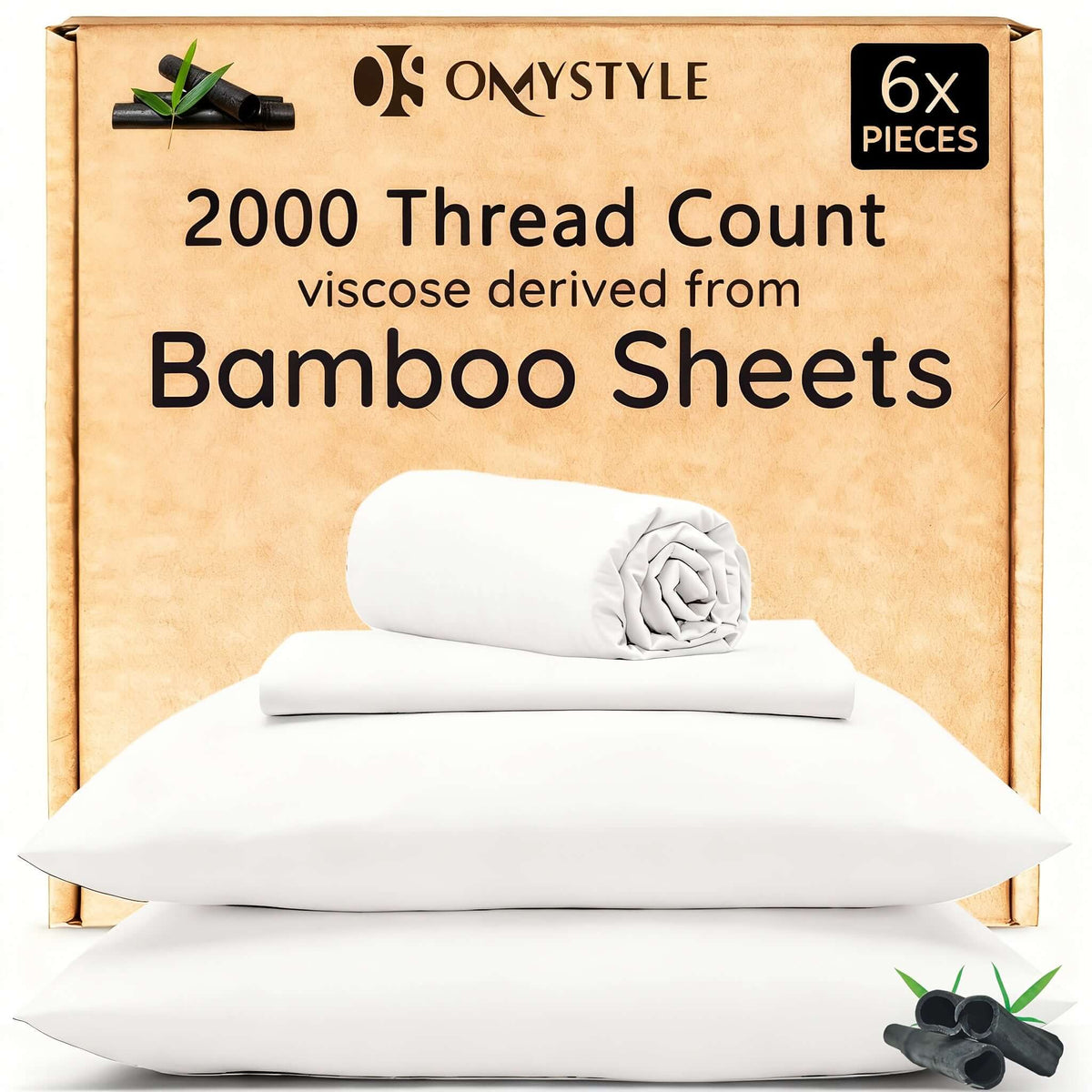 Bamboo cooling bedding set with 2000 thread count sheets and 6 pieces in package.