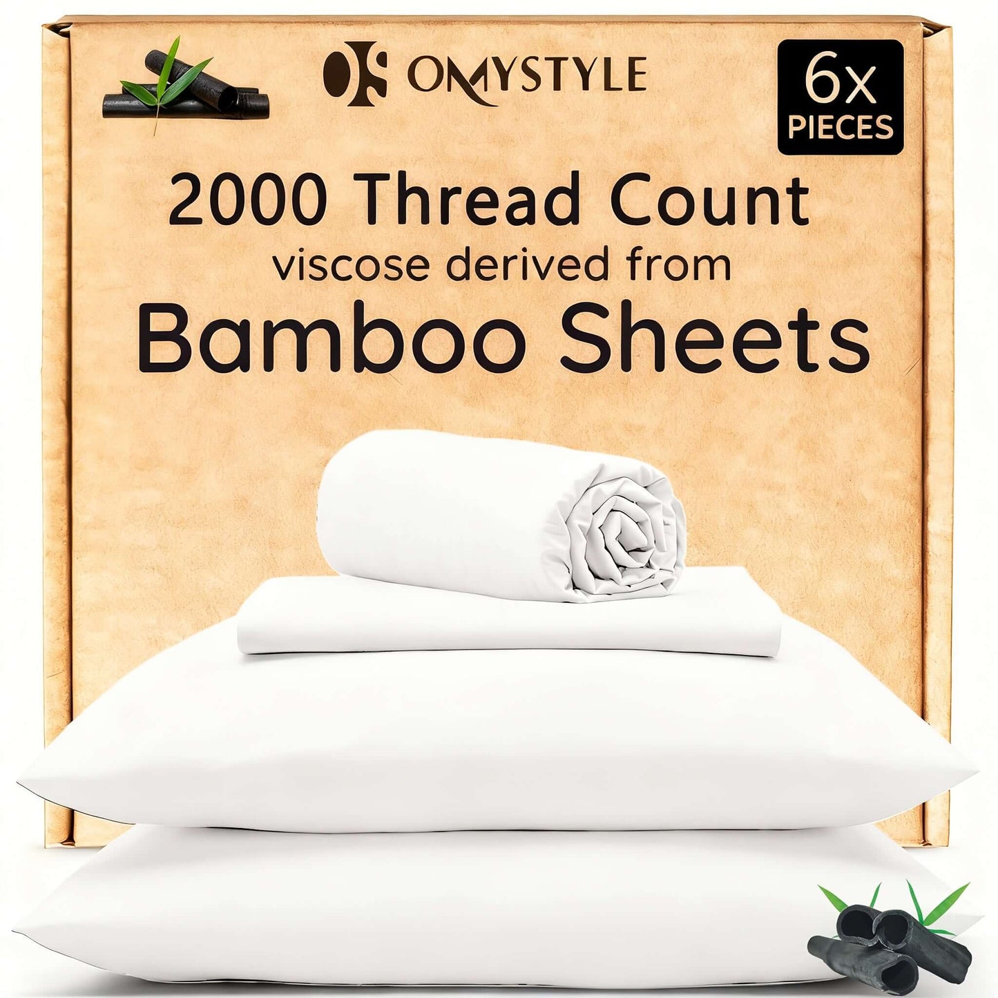 Bamboo cooling bedding set with 2000 thread count sheets and 6 pieces in package.