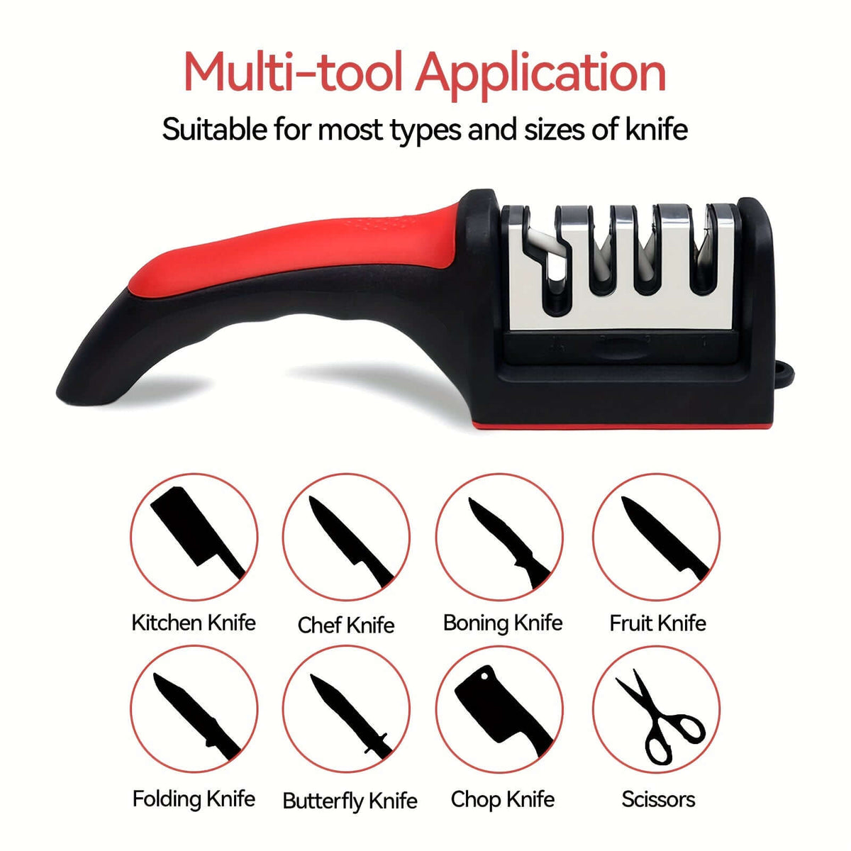 professional knife sharpener with ergonomic grip for various knife types and sizes.