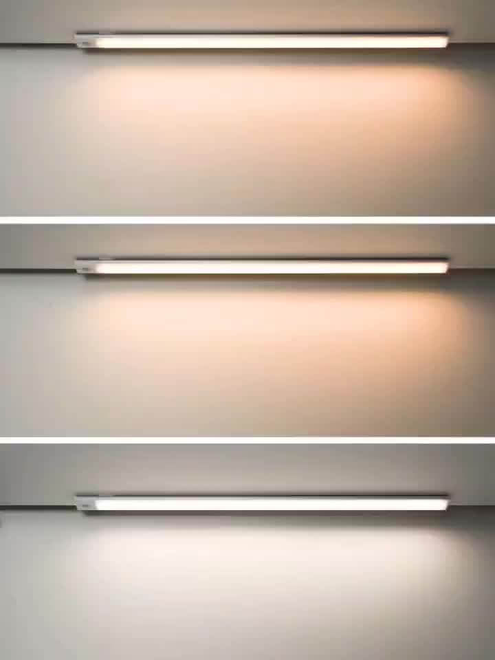 Three variations of wireless LED under cabinet light showcasing different brightness levels.