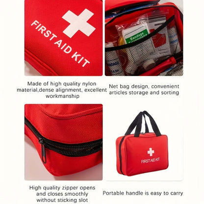 Portable first aid kit for outdoor activities with durable nylon design and convenient storage.