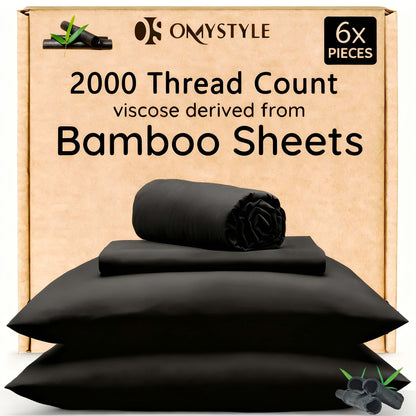 4pcs/6pcs Bamboo Cooling Bedding Set featuring high-quality bamboo sheets with a luxurious 2000 thread count.