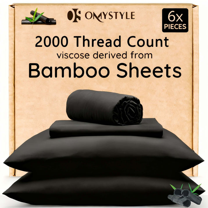 4pcs/6pcs Bamboo Cooling Bedding Set featuring high-quality bamboo sheets with a luxurious 2000 thread count.