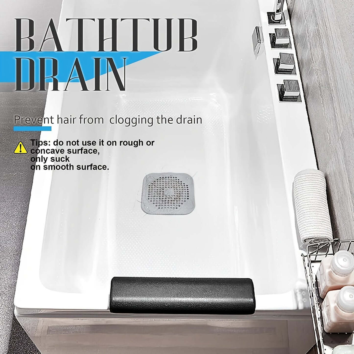 Silicone drain protector for bathroom kitchen preventing clogs in bathtub drain.