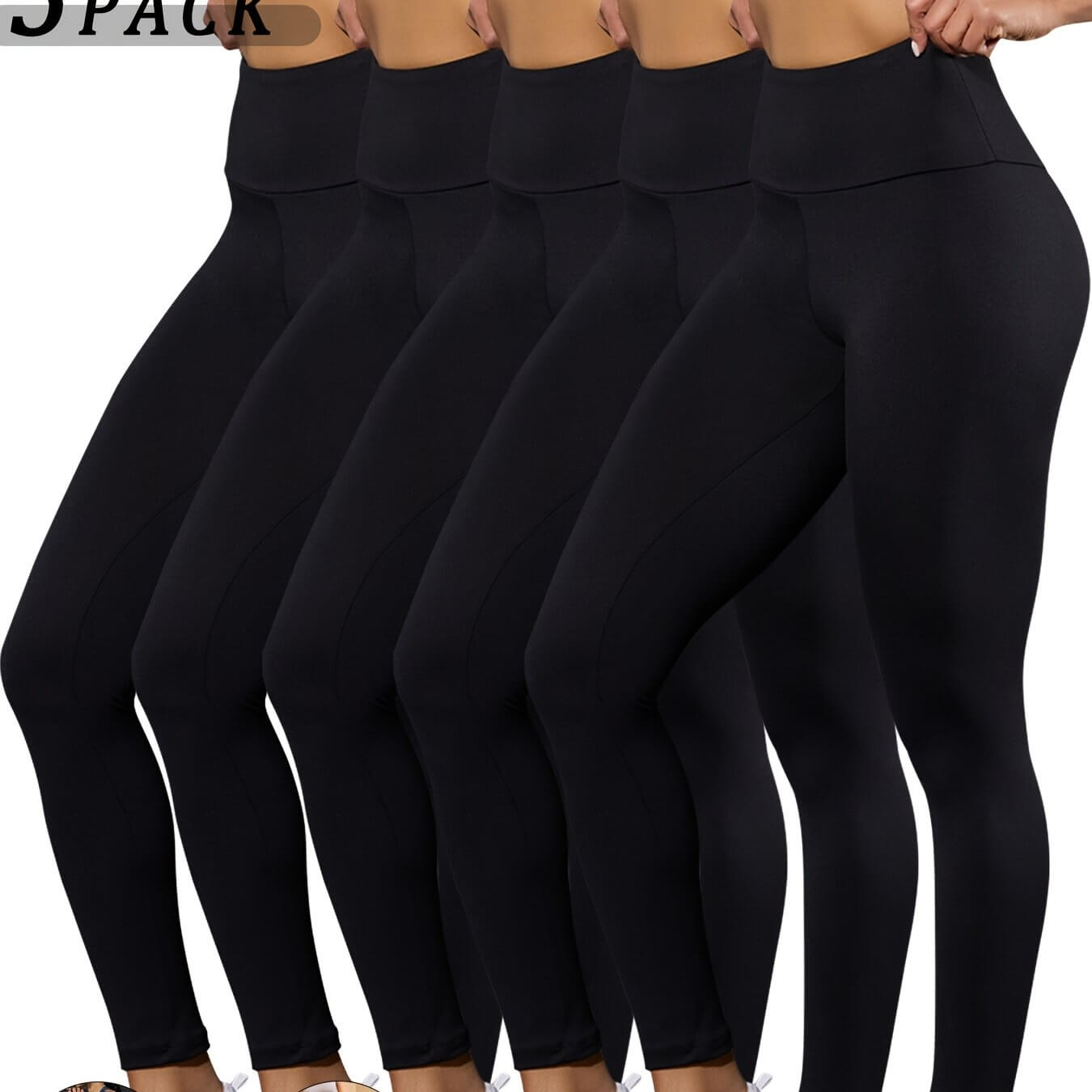 High waisted tummy control leggings in black color, displayed in a three-pack arrangement for stylish comfort.