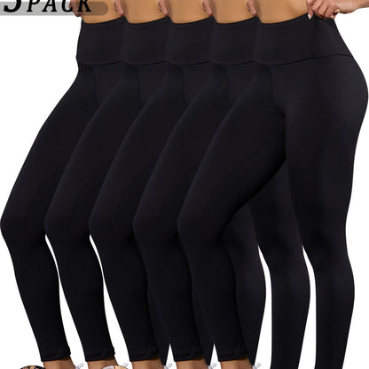 High waisted tummy control leggings in black color, displayed in a three-pack arrangement for stylish comfort.