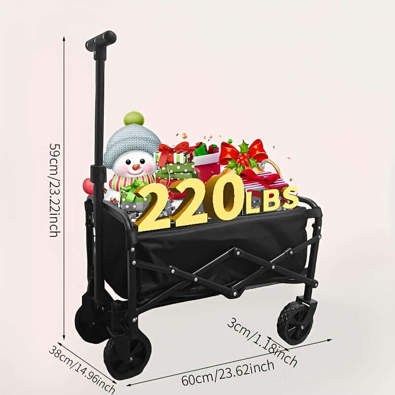 heavy duty folding cart for outdoor use with a snowman and holiday gifts, supporting up to 220 lbs.