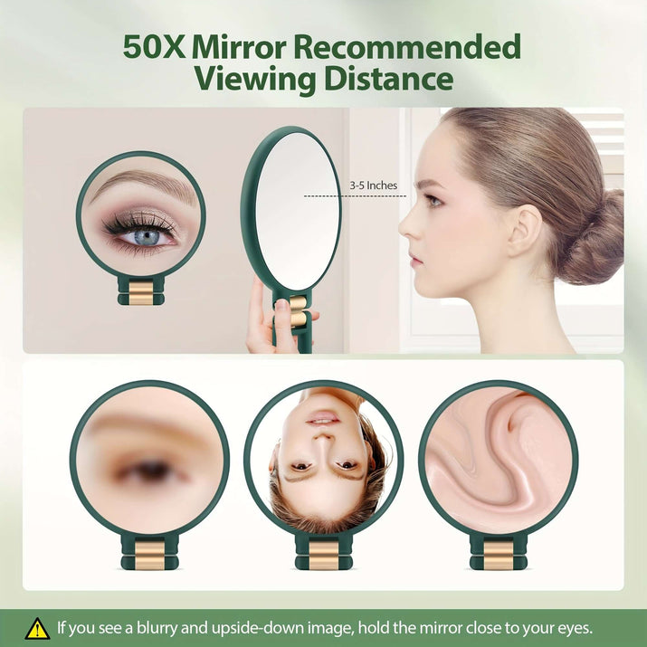 50x magnifying handheld mirror recommended viewing distance for detailed close-ups